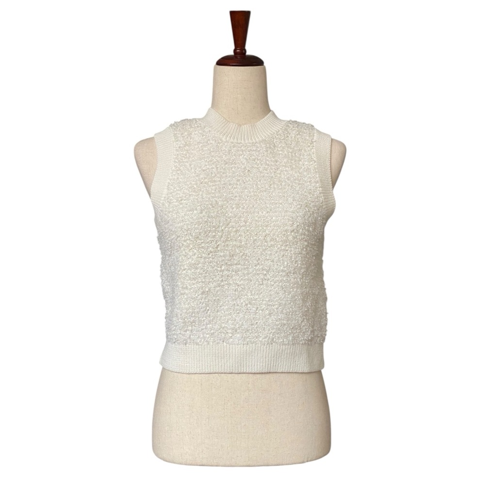 Club Monaco Ivory Bouclé Sleeveless Sweater Top Mock Neck Size Small
